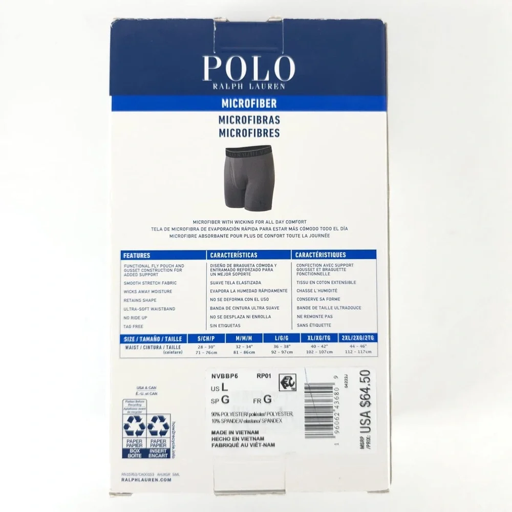 NWB POLO RALPH LAUREN Men's 5-Pack Black/Blue/Gray Microfiber Boxer Briefs SMALL